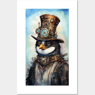 Steampunk Penguin with top hat Posters and Art